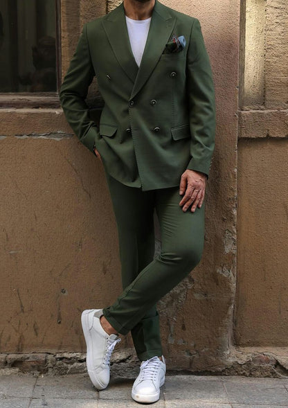 Men 2pc Olive Green Cotton Suit (MS-90) Bespoke Point