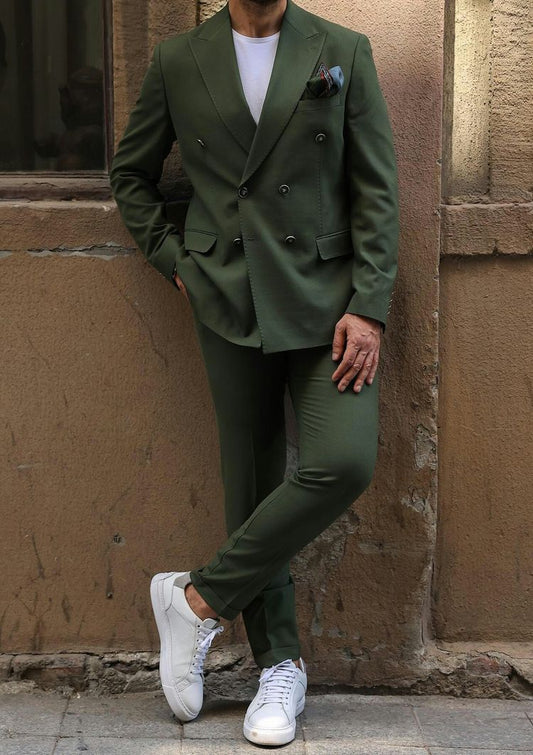 Men 2pc Olive Green Cotton Suit (MS-90) Bespoke Point